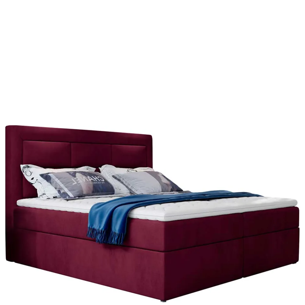 Wohnen Samt Polsterbett in Bordeaux Rot - Licox