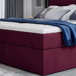 Wohnen Samt Polsterbett in Bordeaux Rot - Licox