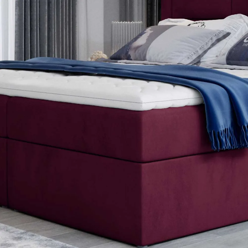 Wohnen Samt Polsterbett in Bordeaux Rot - Licox