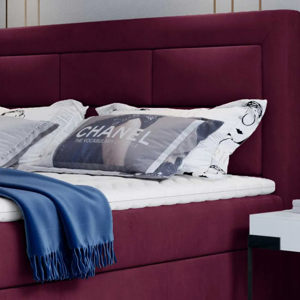 Wohnen Samt Polsterbett in Bordeaux Rot - Licox