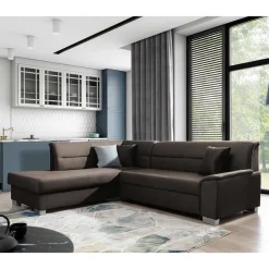 Wohnen Samt Polsterecke in Dunkelbraun - Vitablo