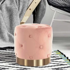 Wohnen Samt Polsterhocker mit Knopf-Heftungen - Teamona