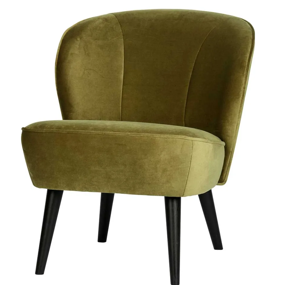 Wohnen Schwarze Möbel|Sessel & Hocker*Samt Retro Sessel in Khaki Grün - Giva