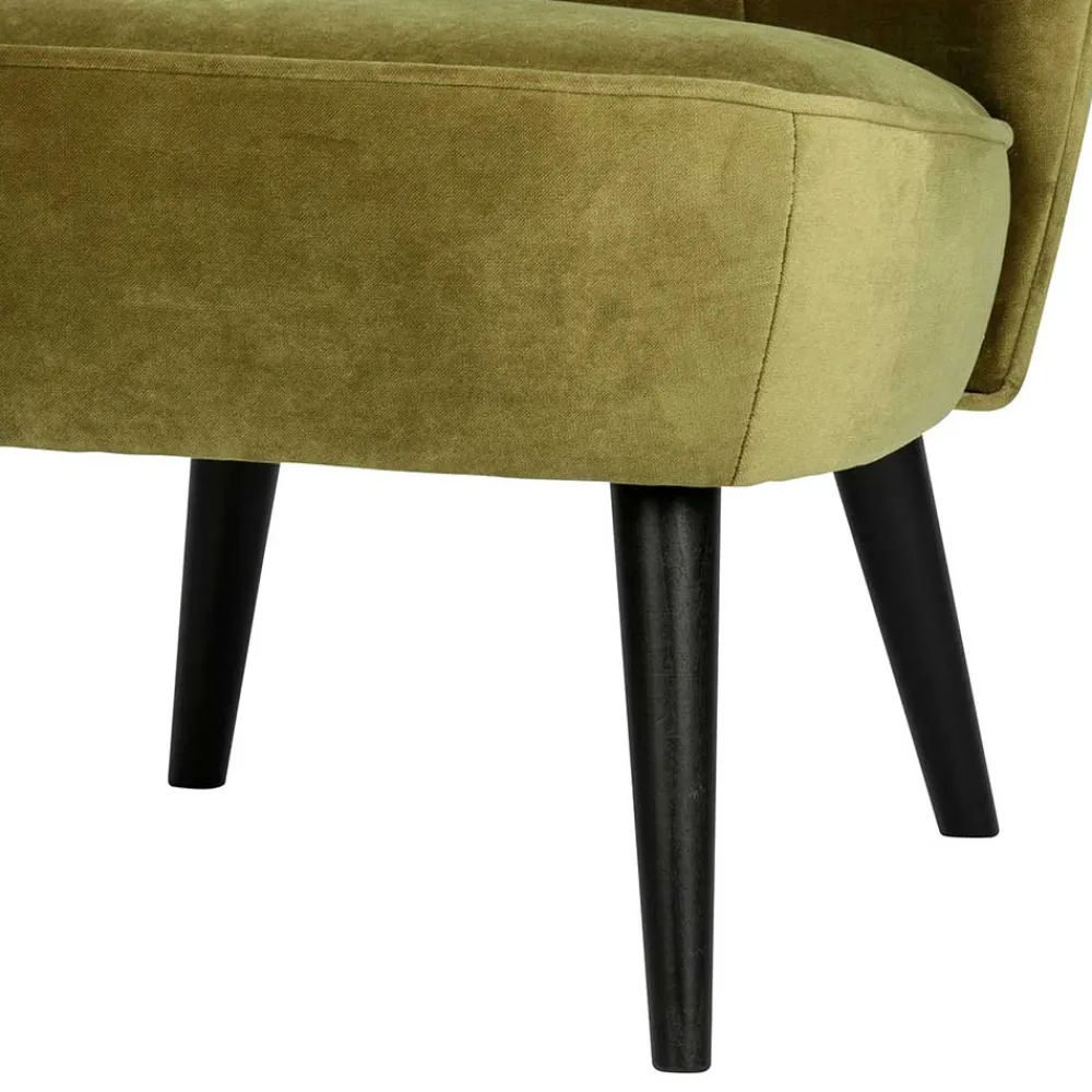 Wohnen Schwarze Möbel|Sessel & Hocker*Samt Retro Sessel in Khaki Grün - Giva