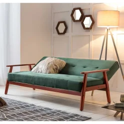 Wohnen Schlafsofas*Samt Schlafsofa in Dunkelgrün & Kirschbaum - Sanfernada