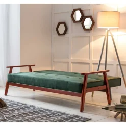 Wohnen Schlafsofas*Samt Schlafsofa in Dunkelgrün & Kirschbaum - Sanfernada