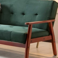 Wohnen Schlafsofas*Samt Schlafsofa in Dunkelgrün & Kirschbaum - Sanfernada