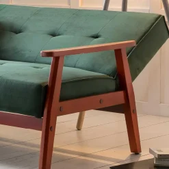 Wohnen Schlafsofas*Samt Schlafsofa in Dunkelgrün & Kirschbaum - Sanfernada