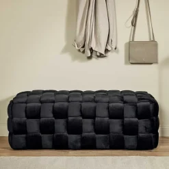 Wohnen Bettbänke|Esszimmerbänke*Samt Sitzbank in Schwarz Flechtdesign - Addara