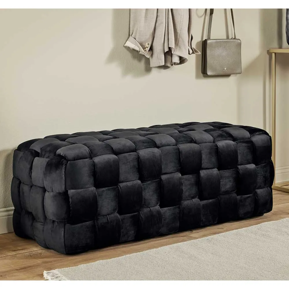 Wohnen Bettbänke|Esszimmerbänke*Samt Sitzbank in Schwarz Flechtdesign - Addara