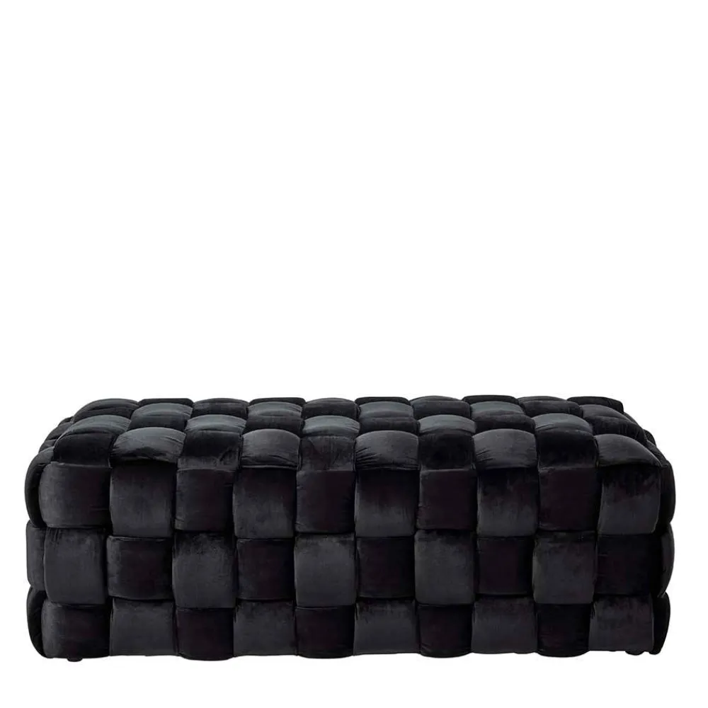 Wohnen Bettbänke|Esszimmerbänke*Samt Sitzbank in Schwarz Flechtdesign - Addara