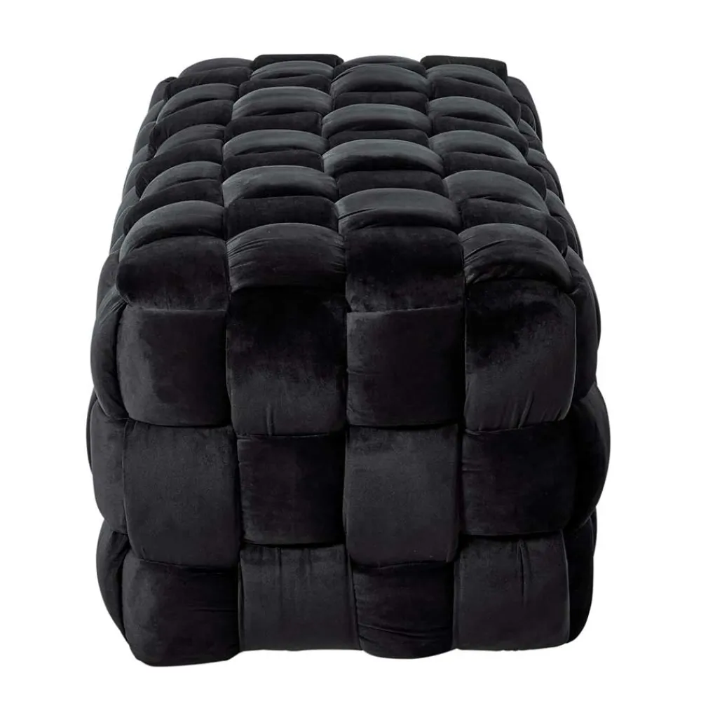 Wohnen Bettbänke|Esszimmerbänke*Samt Sitzbank in Schwarz Flechtdesign - Addara