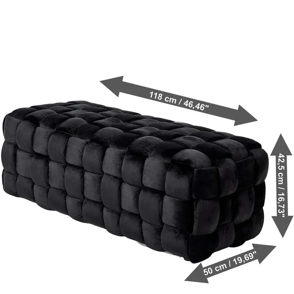 Wohnen Bettbänke|Esszimmerbänke*Samt Sitzbank in Schwarz Flechtdesign - Addara