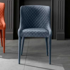 Wohnen Retro Möbel|Küchenstühle*Samt Stuhl in Dunkelgrau mit Rautensteppung - Amelie