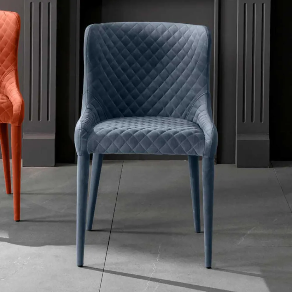 Wohnen Retro Möbel|Küchenstühle*Samt Stuhl in Dunkelgrau mit Rautensteppung - Amelie