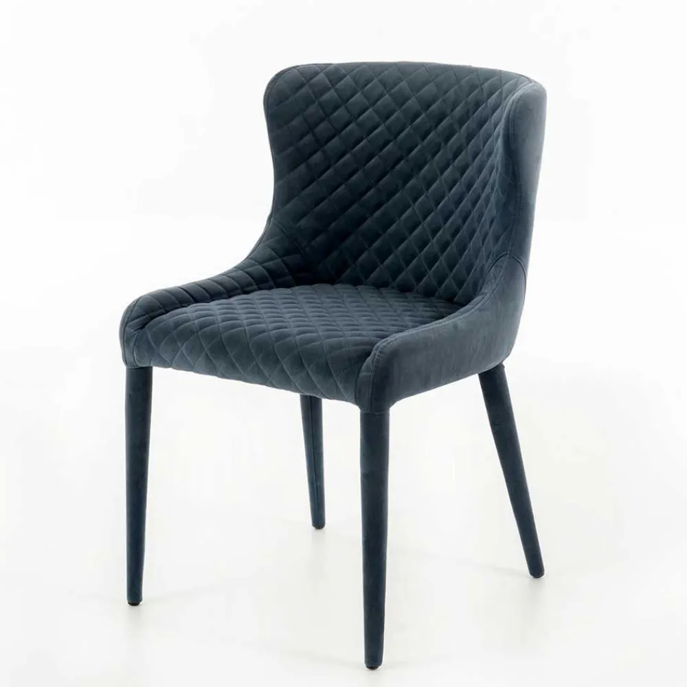 Wohnen Retro Möbel|Küchenstühle*Samt Stuhl in Dunkelgrau mit Rautensteppung - Amelie