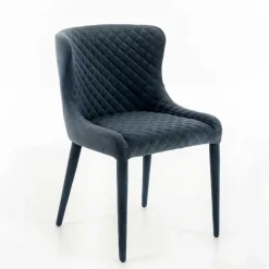 Wohnen Retro Möbel|Küchenstühle*Samt Stuhl in Dunkelgrau mit Rautensteppung - Amelie