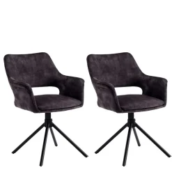 Wohnen Schwarze Möbel|Graue Möbel*Samt Tischsessel in Anthrazit - Keviz (2er Set)