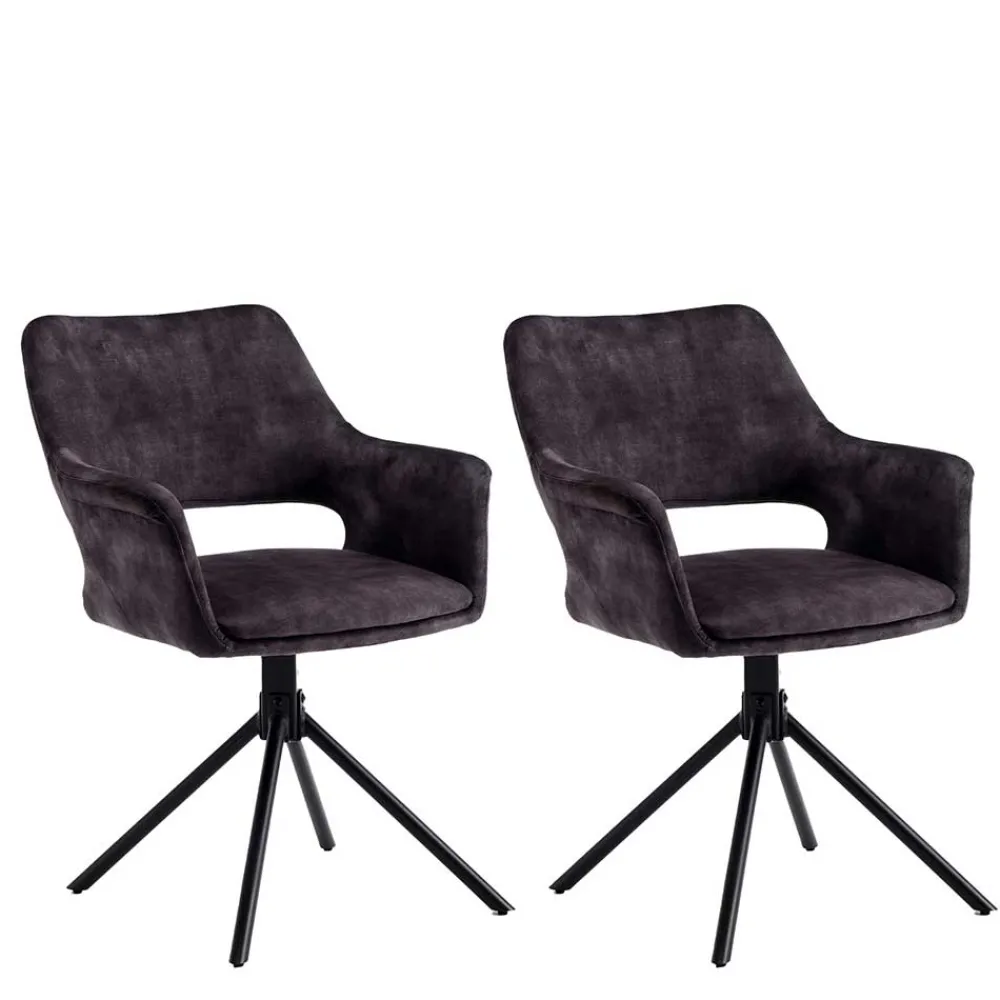 Wohnen Schwarze Möbel|Graue Möbel*Samt Tischsessel in Anthrazit - Keviz (2er Set)