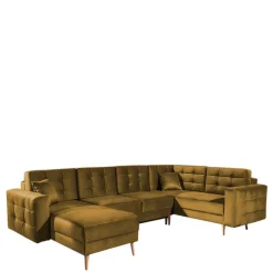 Wohnen Samt U-Sofa in Senfgelb - Janluca