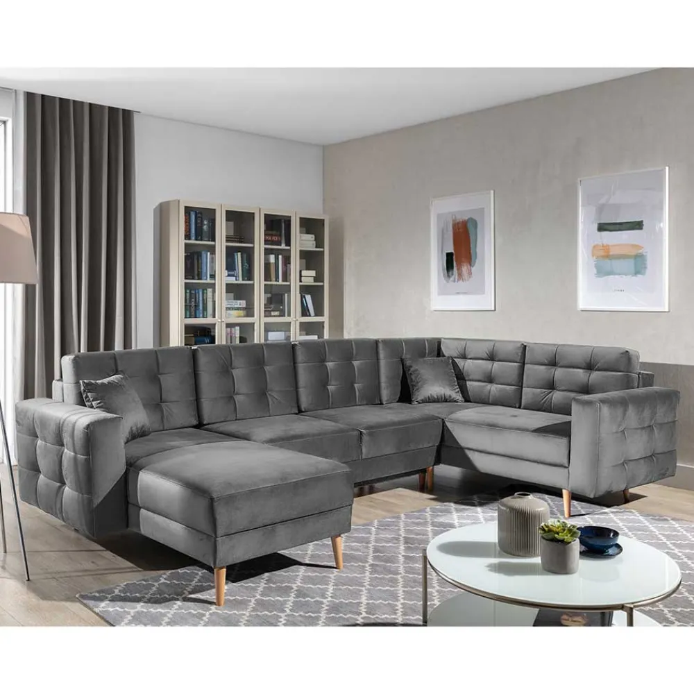 Wohnen Graue Möbel*Samt Wohnlandschaft in Grau - Joyma