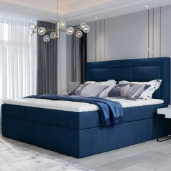 Wohnen Samt-Boxbett in Dunkelblau - Kean