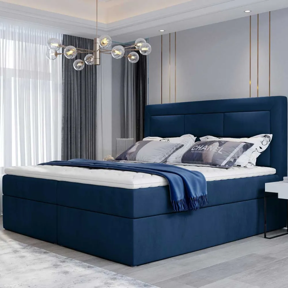 Wohnen Samt-Boxbett in Dunkelblau - Kean