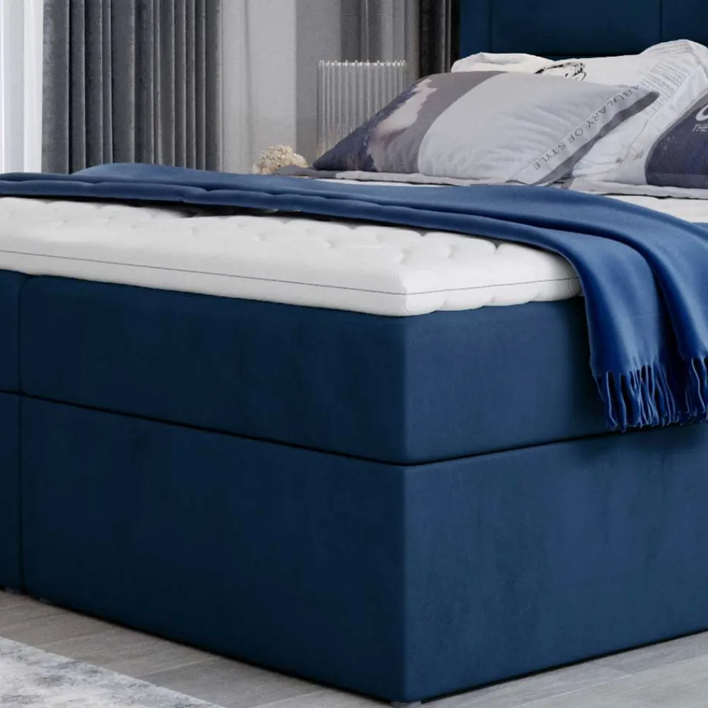 Wohnen Samt-Boxbett in Dunkelblau - Kean