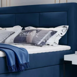 Wohnen Samt-Boxbett in Dunkelblau - Kean