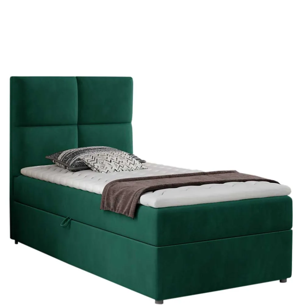 Wohnen Samt-Boxbett in Grün - 90x200 cm - Nostalgico