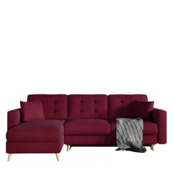 Wohnen Samt-L-Sofa in Bordeaux Rot - Delphima