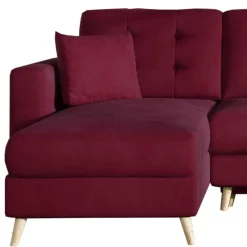 Wohnen Samt-L-Sofa in Bordeaux Rot - Delphima