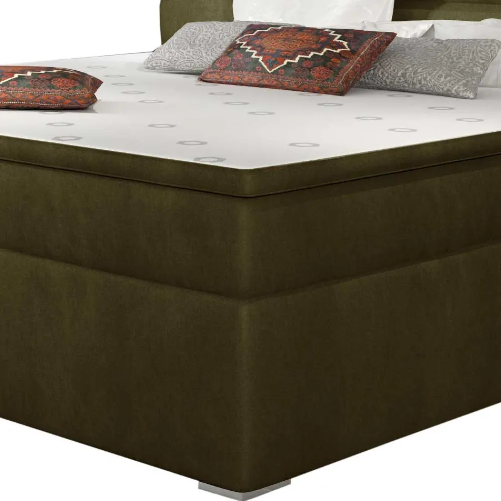 Wohnen Betten|Betten*Samt-Polsterbett in Oliv Grün - Frisata