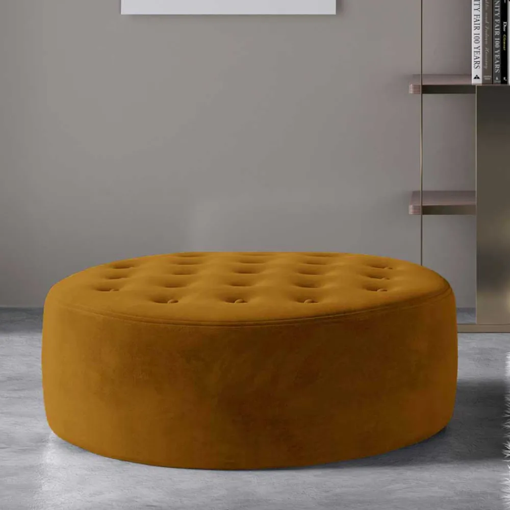 Wohnen Sessel & Hocker|Retro Möbel*Samt-Polsterhocker in Senfgelb - Baixon