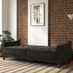 Wohnen Retro Möbel|Schlafsofas*Samtsofa mit Bettfunktion in Dunkelgrau - Rubanina