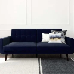 Wohnen Samtsofa mit Bettfunktion in Blau - Luzillo