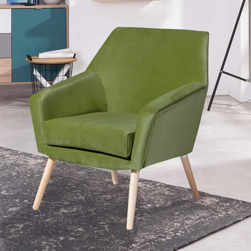 Wohnen Samtvelours Polstersessel in Oliv Grün - Canossa