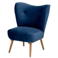 Wohnen Sessel & Hocker|Retro Möbel*Samtvelours Sessel in Dunkelblau und Erle - Tazza