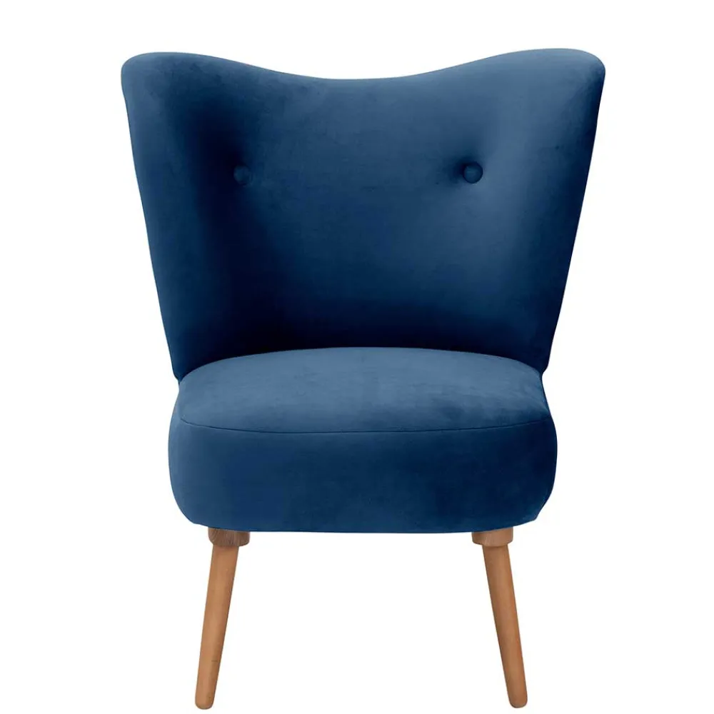 Wohnen Sessel & Hocker|Retro Möbel*Samtvelours Sessel in Dunkelblau und Erle - Tazza
