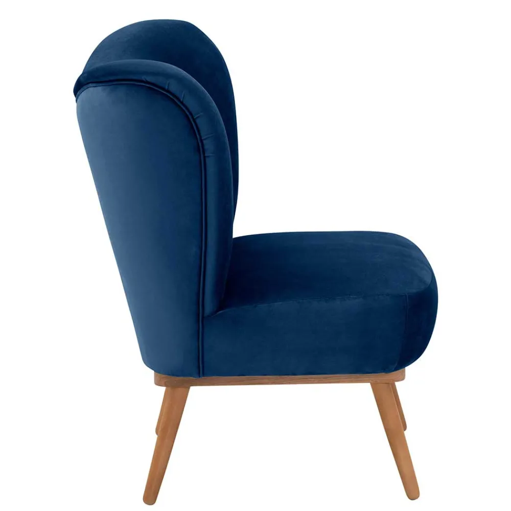 Wohnen Sessel & Hocker|Retro Möbel*Samtvelours Sessel in Dunkelblau und Erle - Tazza