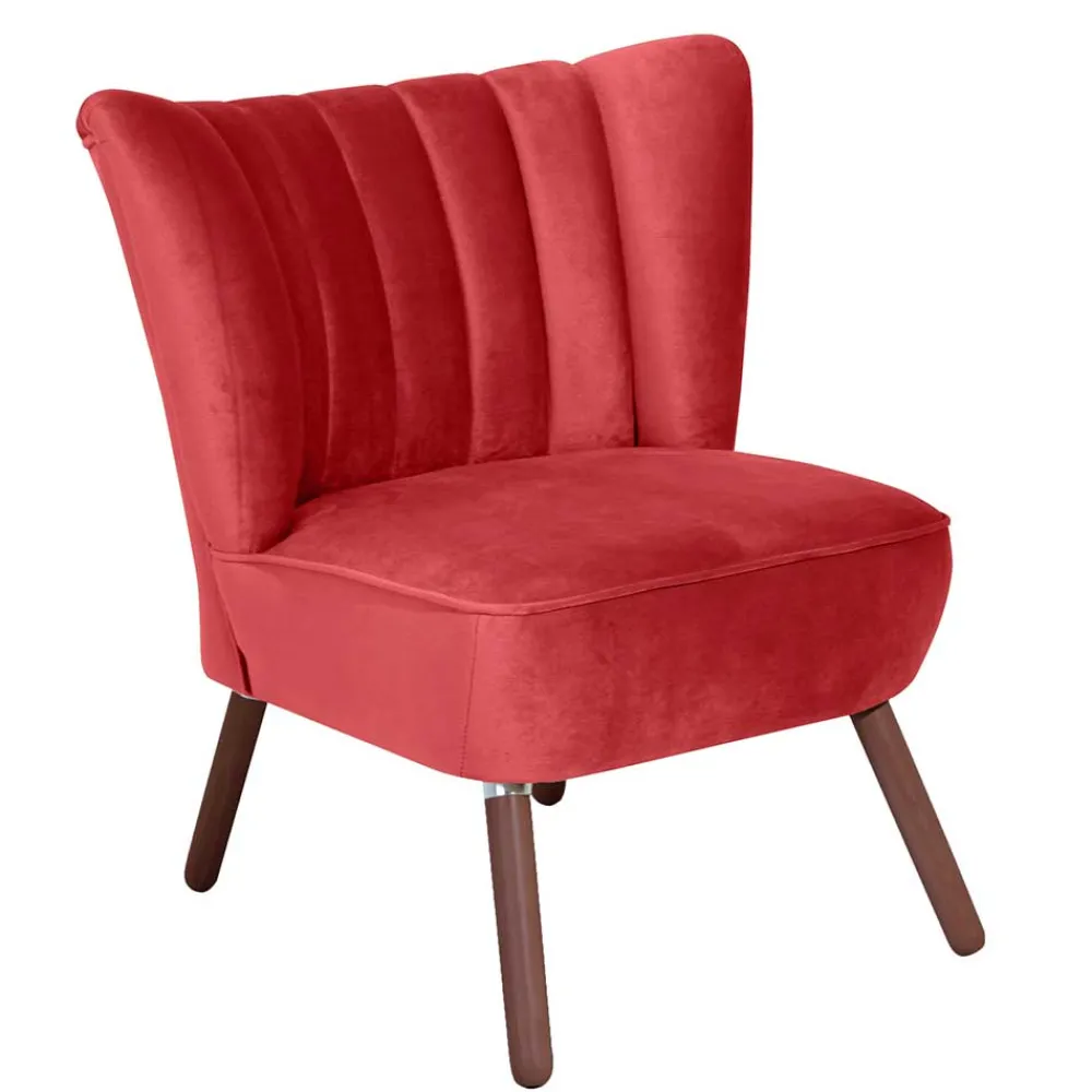 Wohnen Samtvelours Sessel in Rot und Nussbaum - Darand