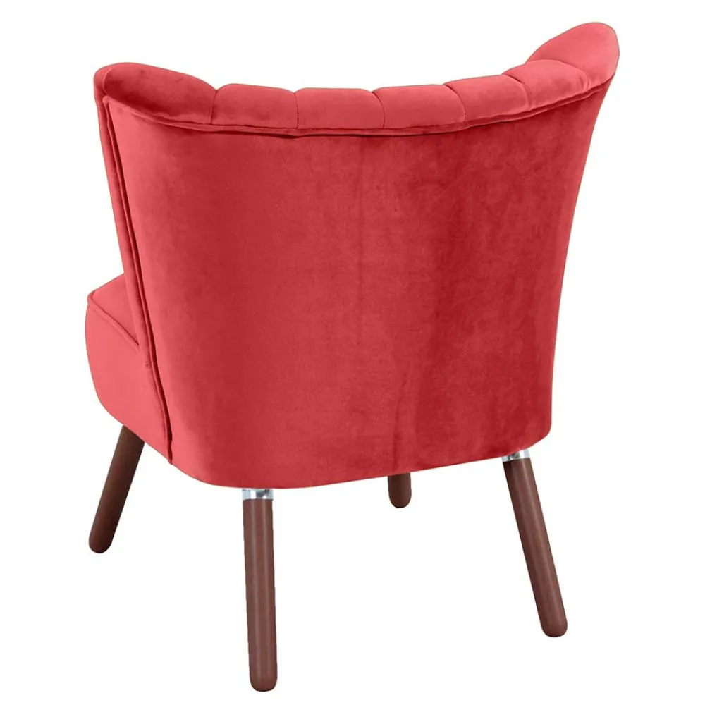 Wohnen Samtvelours Sessel in Rot und Nussbaum - Darand