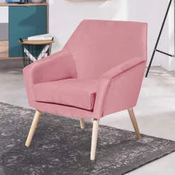 Wohnen Retro Möbel|Sessel & Hocker*Samtvelours Wohnzimmersessel in Rosa - Clona