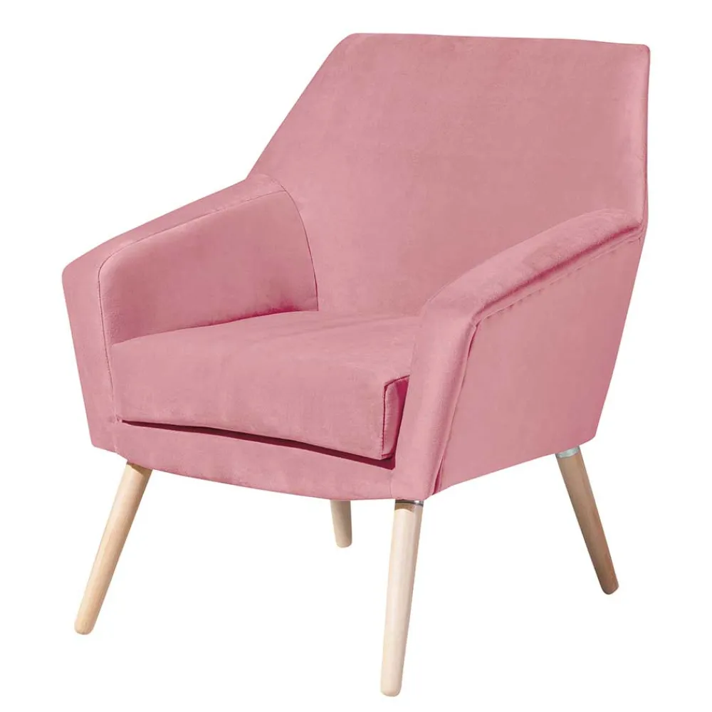 Wohnen Retro Möbel|Sessel & Hocker*Samtvelours Wohnzimmersessel in Rosa - Clona