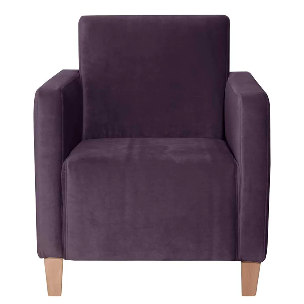 Wohnen Samtvelours Wohnzimmersessel in Dunkellila - Adagiona
