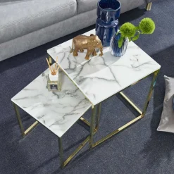 Wohnen Küchentische|Esszimmertische*2-Satz Couchtisch in Marmor Optik - Vilanda (zweiteilig)