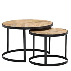 Wohnen 2-Satz Couchtisch mit Holzplatte Rund - Bernesa (zweiteilig)