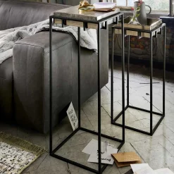 Wohnen 2-Satz-Beistelltisch in Nickel & Schwarz - Toina (zweiteilig)