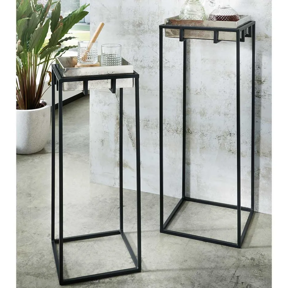 Wohnen 2-Satz-Beistelltisch in Nickel & Schwarz - Toina (zweiteilig)