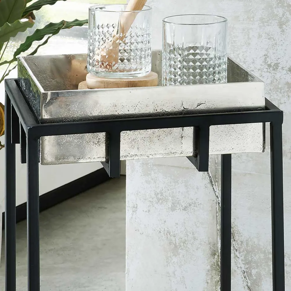 Wohnen 2-Satz-Beistelltisch in Nickel & Schwarz - Toina (zweiteilig)